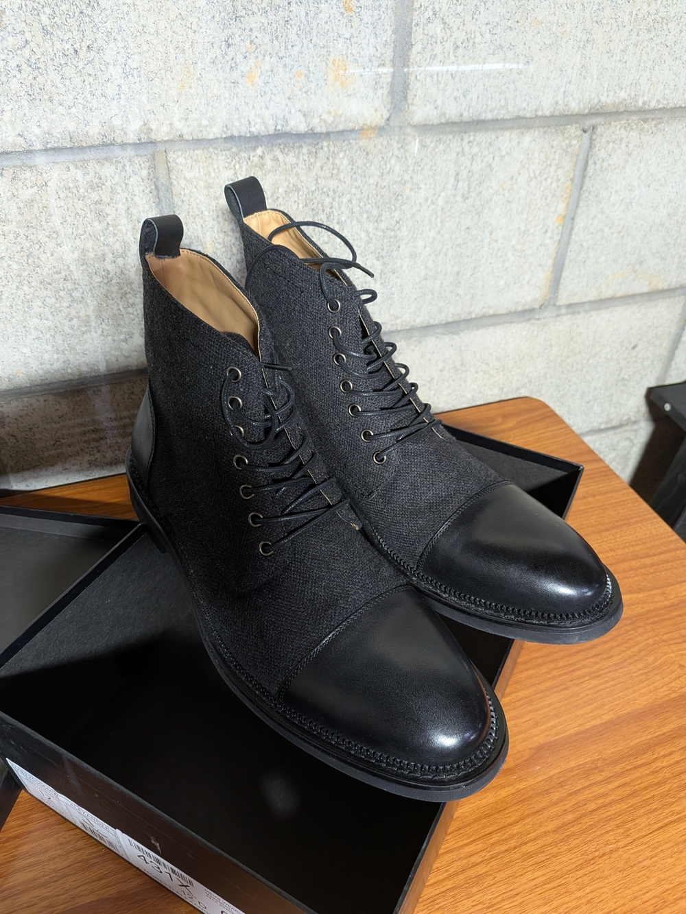 Morretti Black Lace-Up Cap-Toe Boots